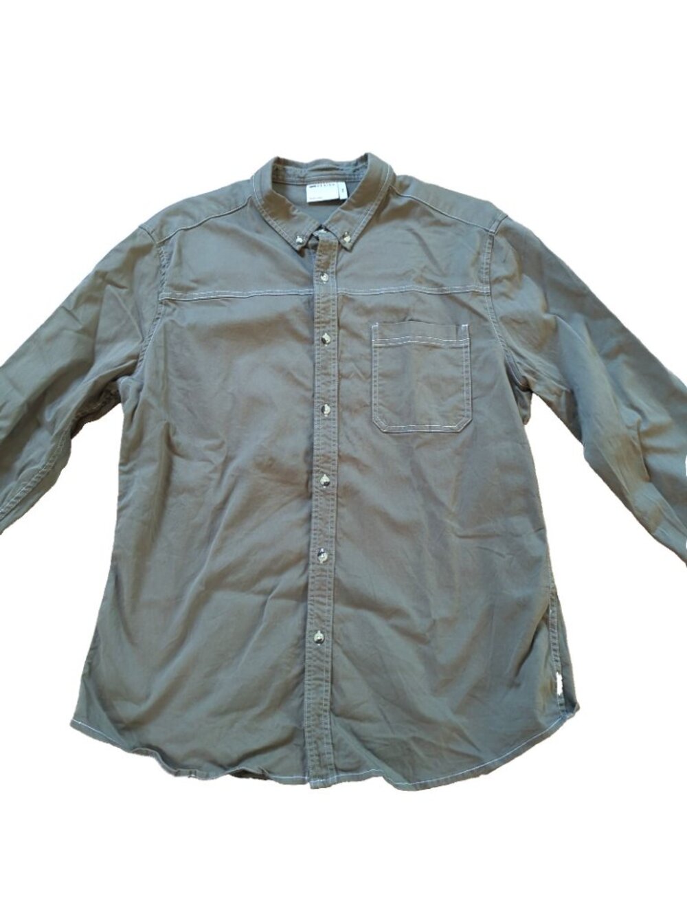 Asos Design Mens Button Up Shirt Army Green White Stitching Pocket-lp14